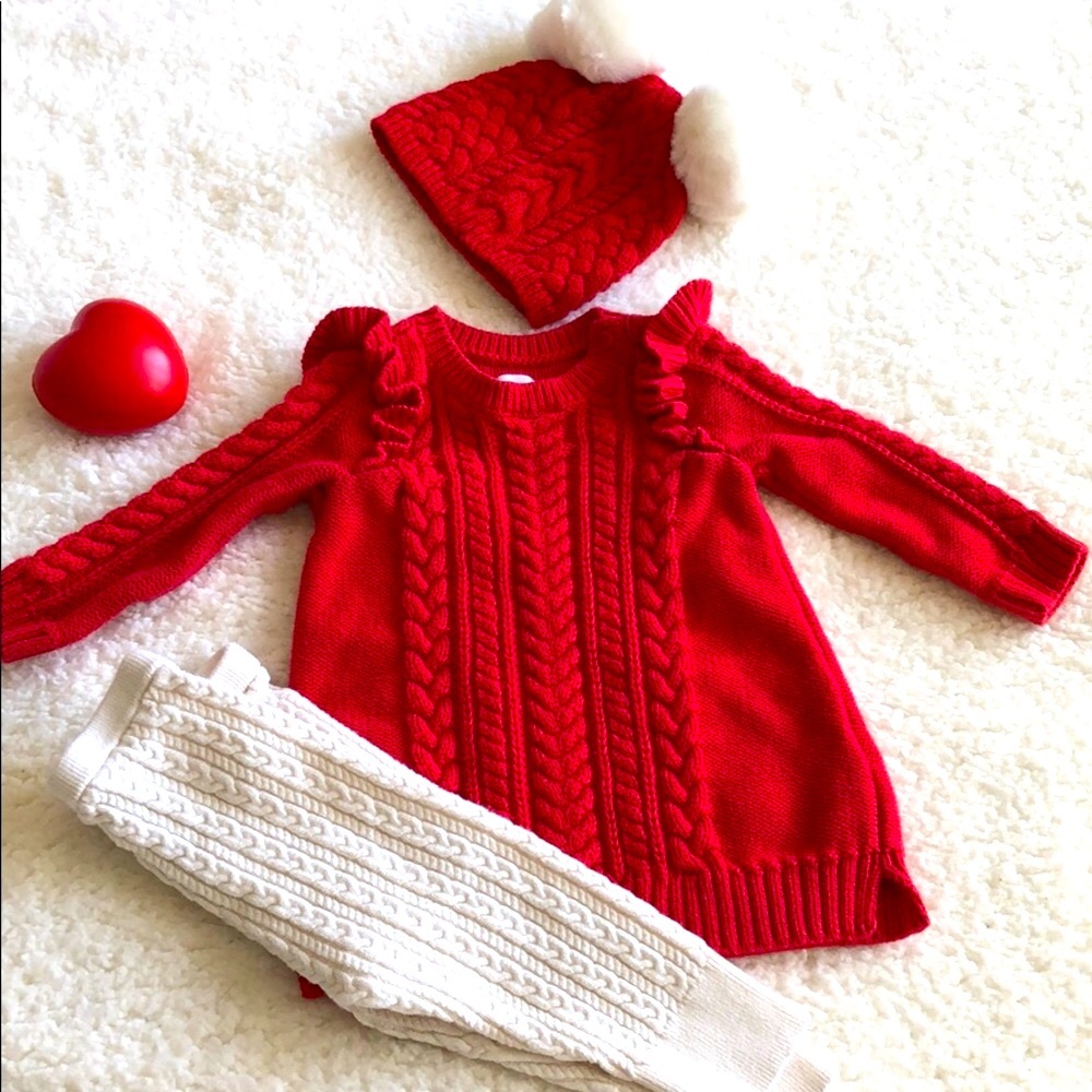 GAP brand winter sweater dress, pant and cap set